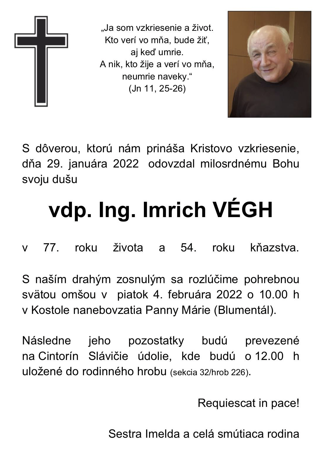 Zomrel významný kňaz Imrich Végh. 