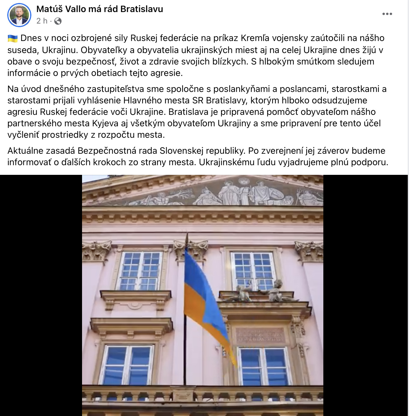 Podporu Ukrajine vyjadril aj primátor Bratislavy. 