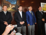Na snímke zľava predsedovia krajských organizácii strán Anton Kučerík, Michal Uherčík, Alexander Slafkovský a Pavol Faktor.