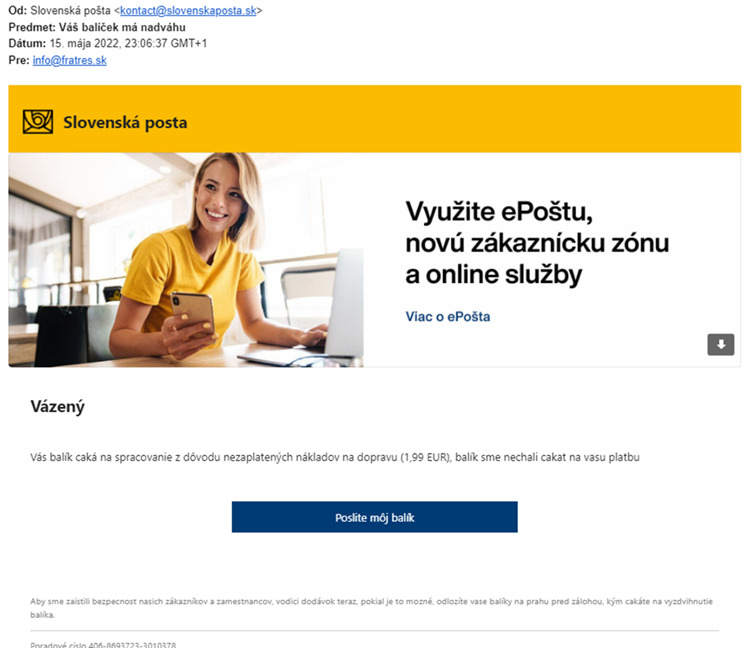 Pozor na podvodné e-maily v mene Slovenskej pošty!