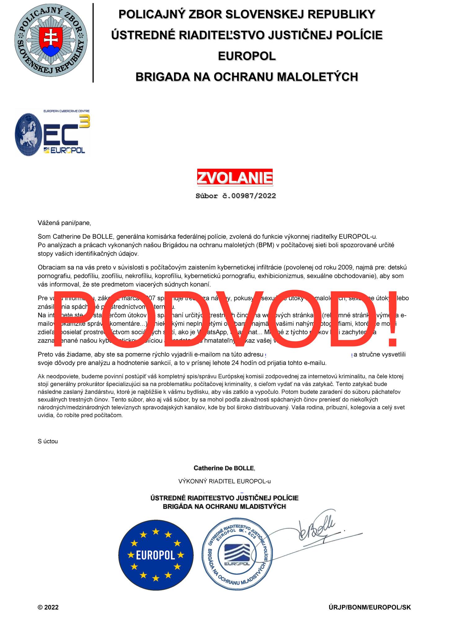 Podvodný e-mail od EUROPOL-u. 