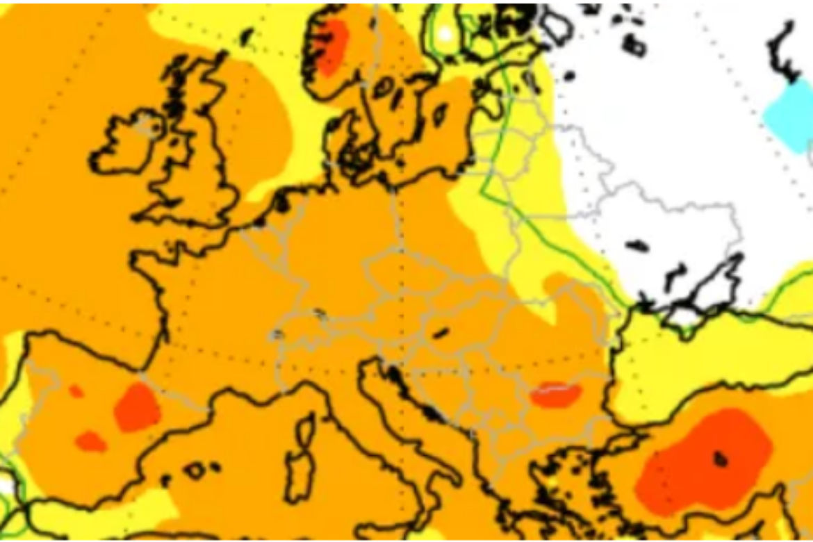 Prognóza teplôt v Európe na leto 2023. Zdroj: ECMWF