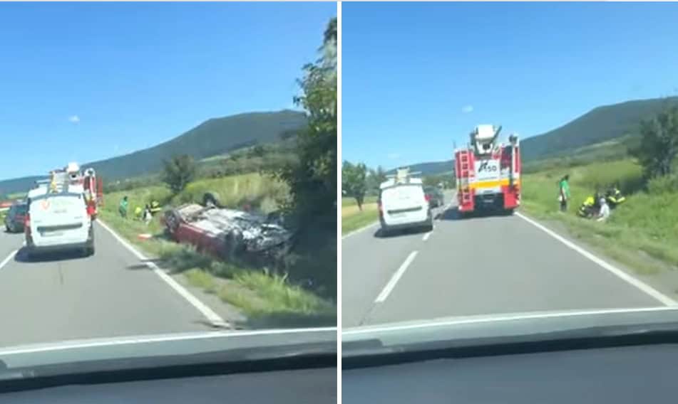 AKTUÁLNE ŤAŽKÁ NEHODA Auto skončilo na streche! Na pomoc raneným vyslali aj VRTUĽNÍK: FOTO z miesta nešťastia